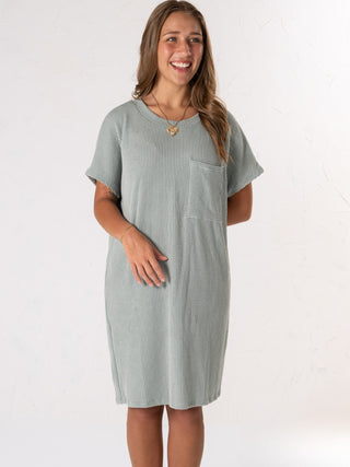 Ribbed Pocket Mini Dress Sage