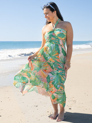 Palm Leaf Halter Maxi Dress