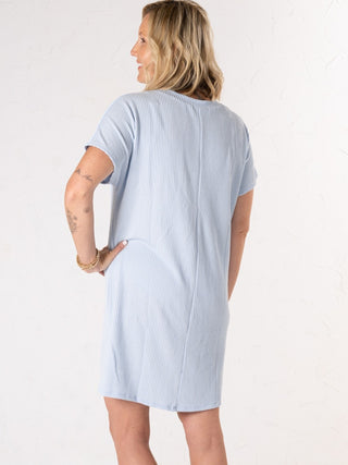 Ribbed Pocket Mini Dress Blue