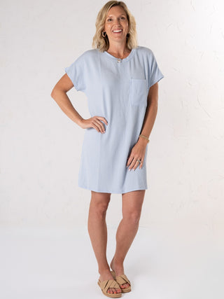 Ribbed Pocket Mini Dress Blue