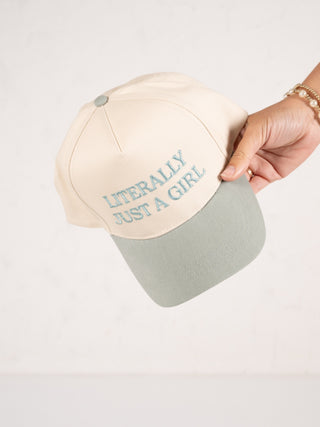 "Literally Just a Girl" Embroidered Hat Green