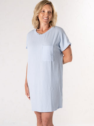 Ribbed Pocket Mini Dress Blue