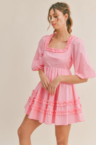 Puff Sleeve Ruffle Mini Dress