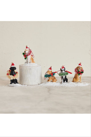 Resin Dog Ornament with Wreath