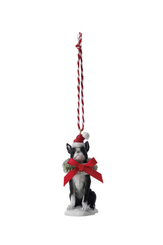 Resin Dog Ornament with Wreath