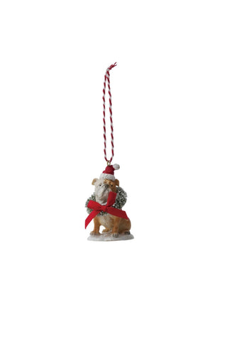 Resin Dog Ornament with Wreath