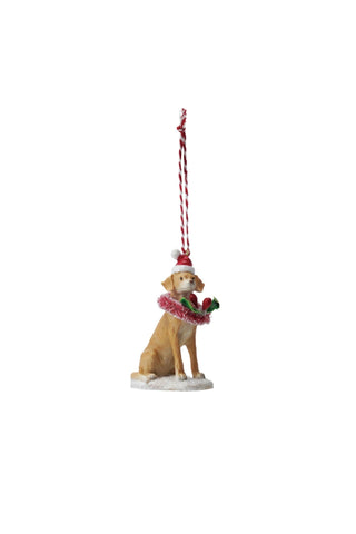 Resin Dog Ornament with Wreath