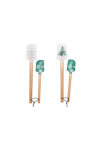 Silicon & Wood Holiday Tree Spatula Set