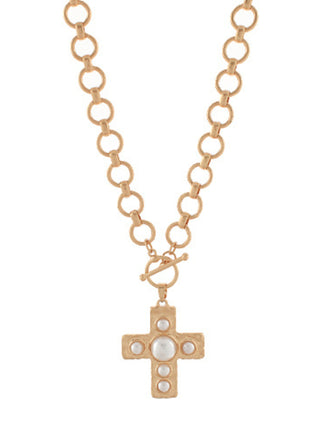 Chunky Pearl Cross Necklace