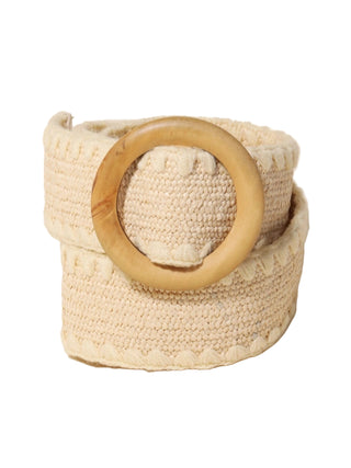 Wooden Buckle Braided Belt Ivory