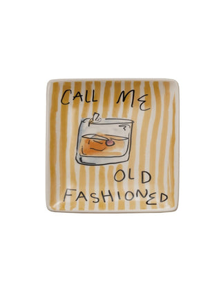 Stoneware Striped Drink Plate Call Me Old Fashioned