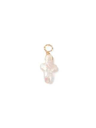 Keshi Pearl Cross Charm Gold