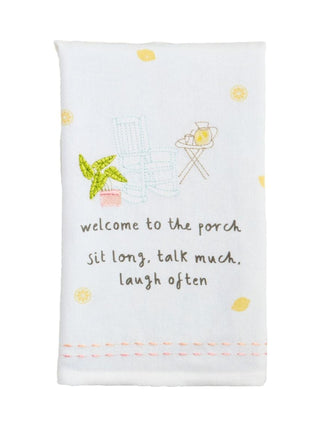 Embroidered Flour Sack Hand Towel Welcome to the Porch