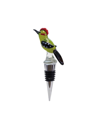 Glass Figure Wine Stopper Green Bird