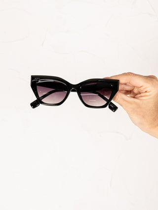 Oversized Cat Eye Sunglasses Black with Purple Lens
