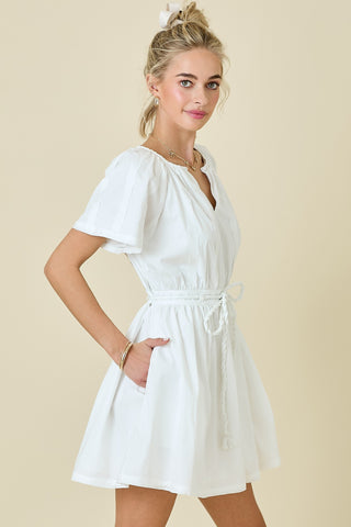 Belted Shirred Mini Dress