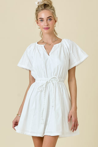 Belted Shirred Mini Dress