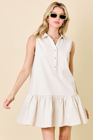 Drop Waist Button Down Mini Dress