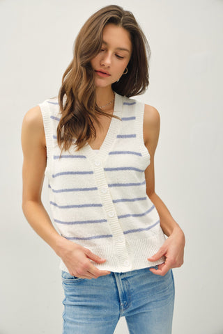 Striped V-Neck Vest Blue