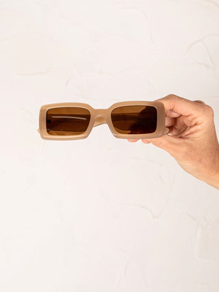 Retro Rectangular Sunglasses Beige
