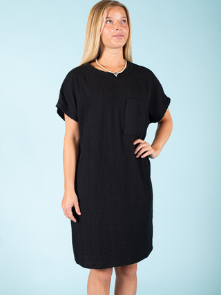 Ribbed Pocket Mini Dress Black