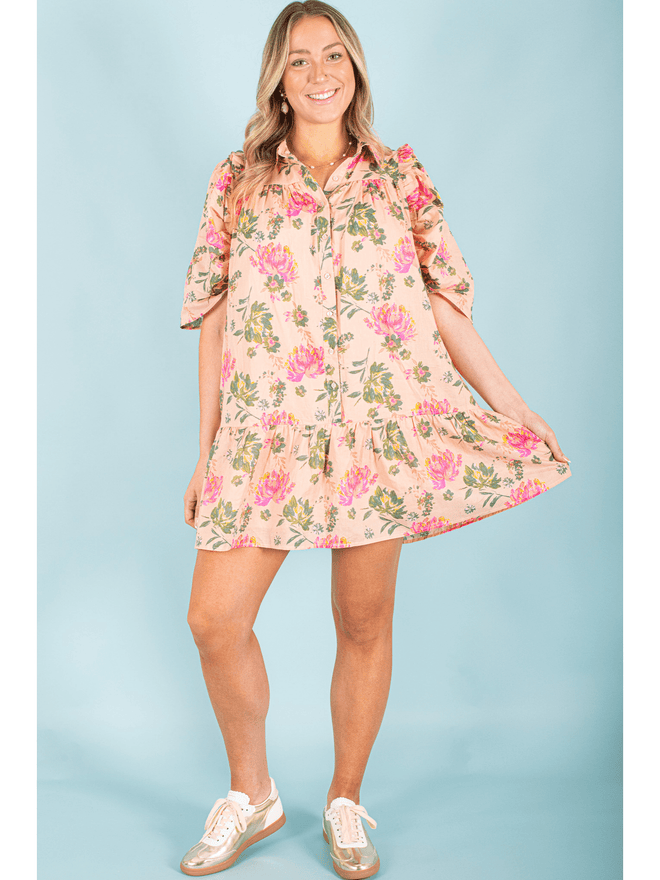 Collared & Button Floral Dress