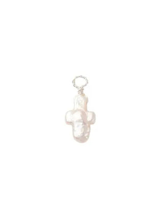 Keshi Pearl Cross Charm Silver