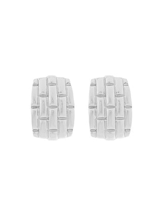 Brick Pattern Clip-On Earrings Silver