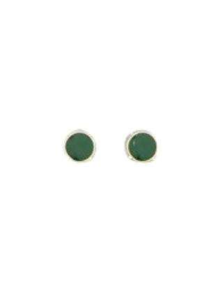 Color Circle Stud Earrings Dark Green