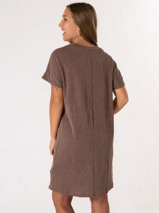 Ribbed Pocket Mini Dress Brown