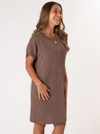Ribbed Pocket Mini Dress Brown