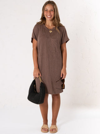 Ribbed Pocket Mini Dress Brown