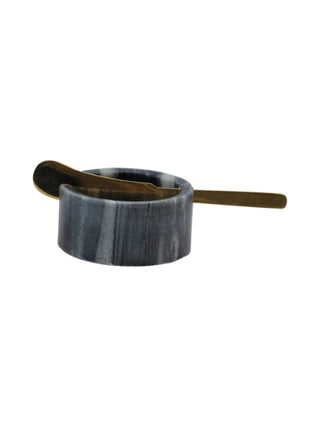 Marble Bowl w/ Metal Knife Grey