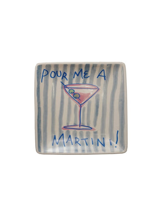 Stoneware Striped Drink Plate Pour Me a Martini!