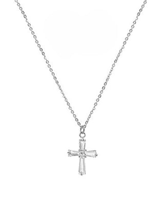 CZ Cross Pendant Necklace Silver