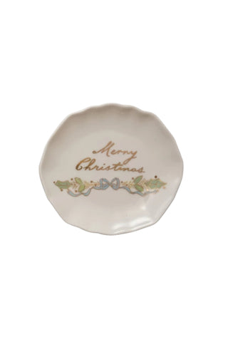 Scalloped Stoneware Plate with Gold Accent