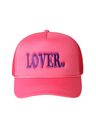 "Lover" Embroidered Trucker Hat Dark Pink
