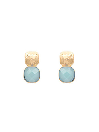 Textured Metal & Cushion Earrings Light Blue