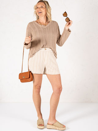Striped Linen Shorts Sand