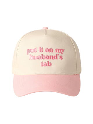 "Put It On My Husband's Tab" Embroidered Canvas Hat Pink