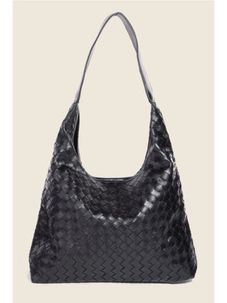 Woven Faux Leather Tote Black