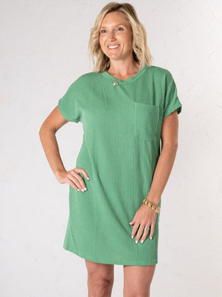 Ribbed Pocket Mini Dress Green