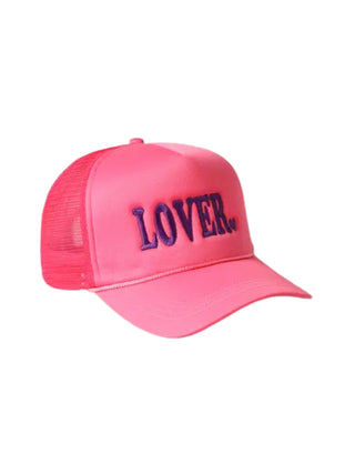 "Lover" Embroidered Trucker Hat Dark Pink