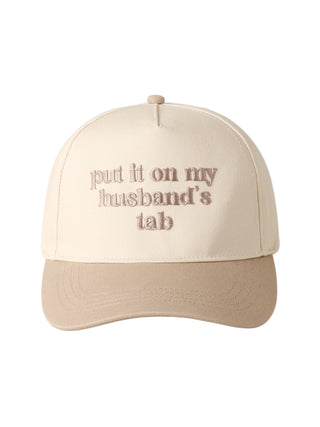 "Put It On My Husband's Tab" Embroidered Canvas Hat Beige