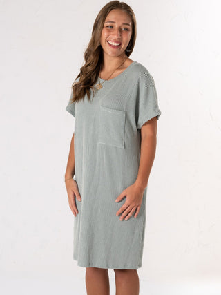 Ribbed Pocket Mini Dress Sage