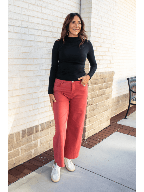 Rust Acid Wash High Waisted Wide Leg Pants