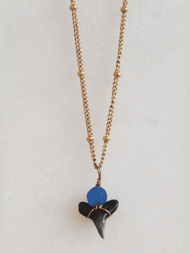 Blue Bead Shark Tooth Necklace