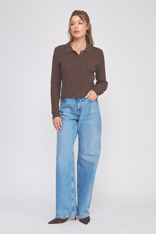 Cable-Knit Collared Button Down Cardigan