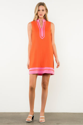 Contrast Trim Split Neck Dress