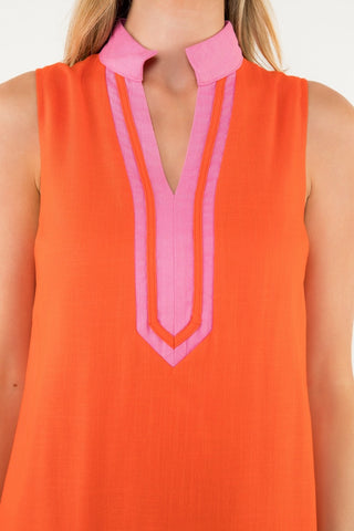Contrast Trim Split Neck Dress